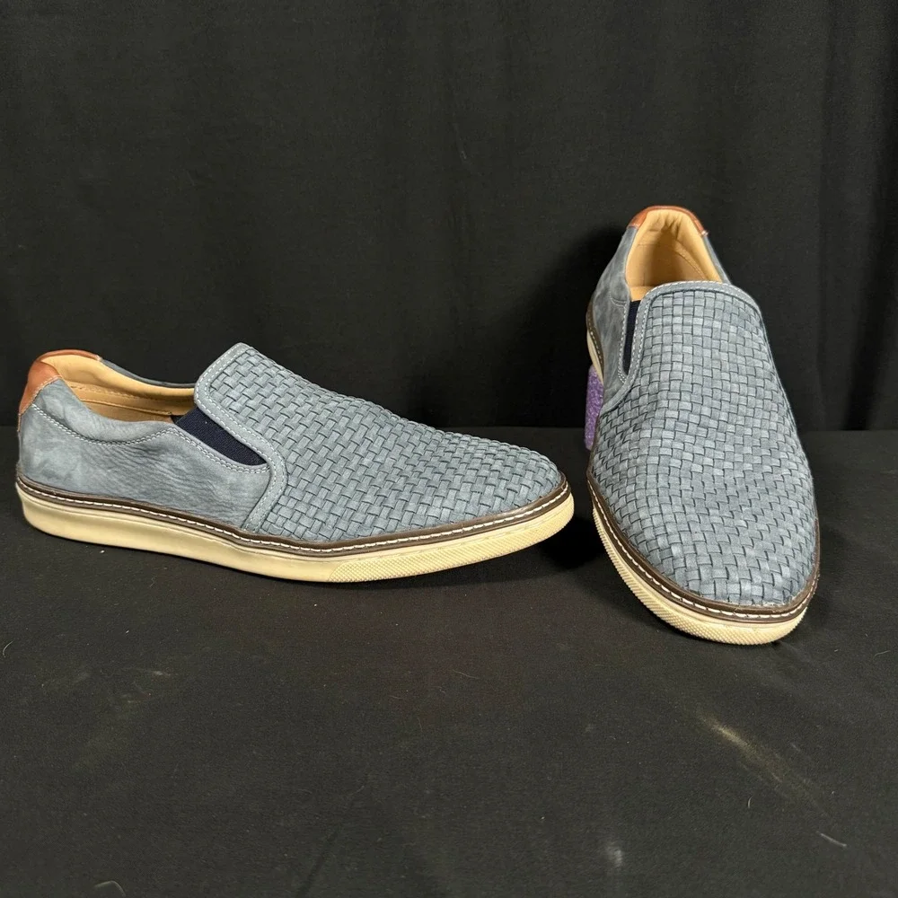 Johnston & Murphy Blue Woven Nubuck Slip On Sneakers 25-2529 Sheepskin Mens 10